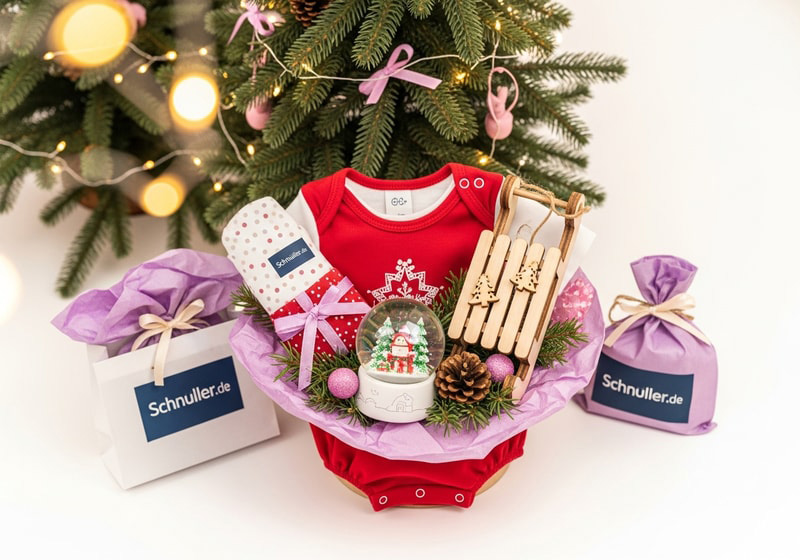 Festliche Weihnachtsgeschenke für Babys unter dem Weihnachtsbaum